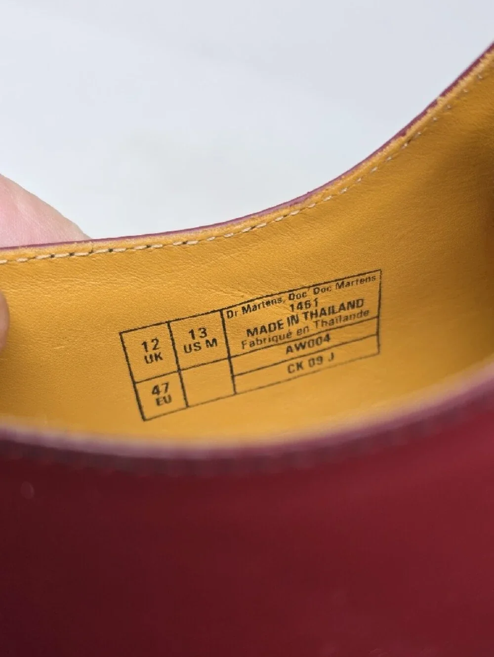 Dr. Martens Burgundy Leather Oxford with Yellow Stitching Size 13